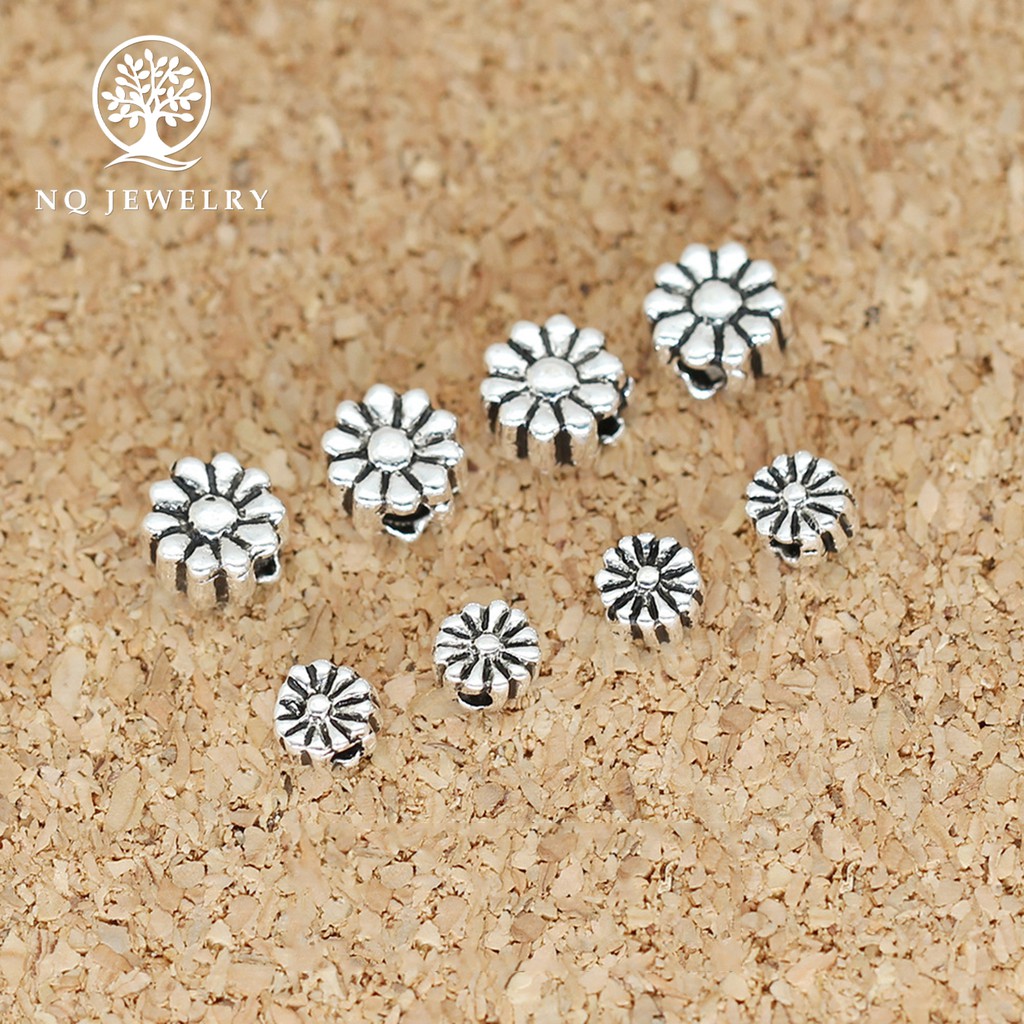 Charm bạc chặn hạt họa tiết hoa văn - NQ Jewelry