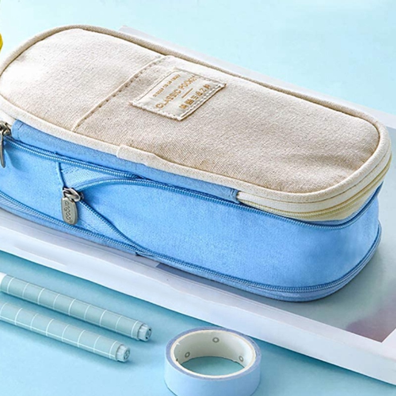 Hộp Đựng Bút Sức Chứa Lớn Màu Xanh Dương Nhạt Tiện Dụng Cho Trường Học/Văn Phòng