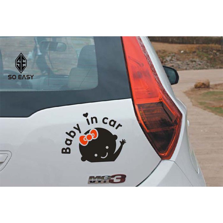 Decal dán trang trí hình EM BÉ - BABY IN CAR sticker dễ thương tạo sự cảnh giác cho xe hơi, ôtô, xe khách, xe tải _EX009