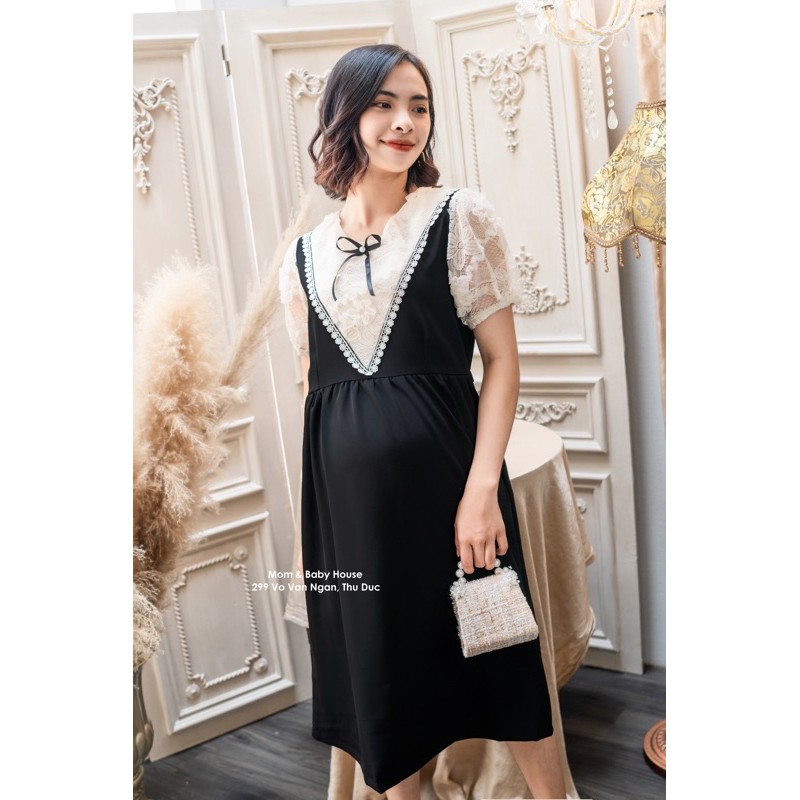 Đầm bầu đen phối tay ren ngắn Coco Dress