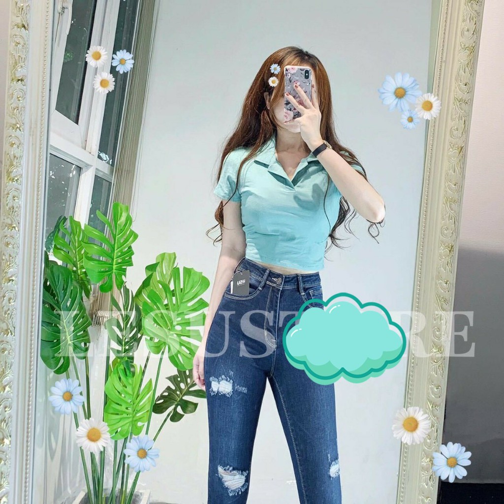 Áo croptop ❄ FREESHIP ❄ Áo phông nữ cổ bẻ thời trang XIXO mã ATN0015