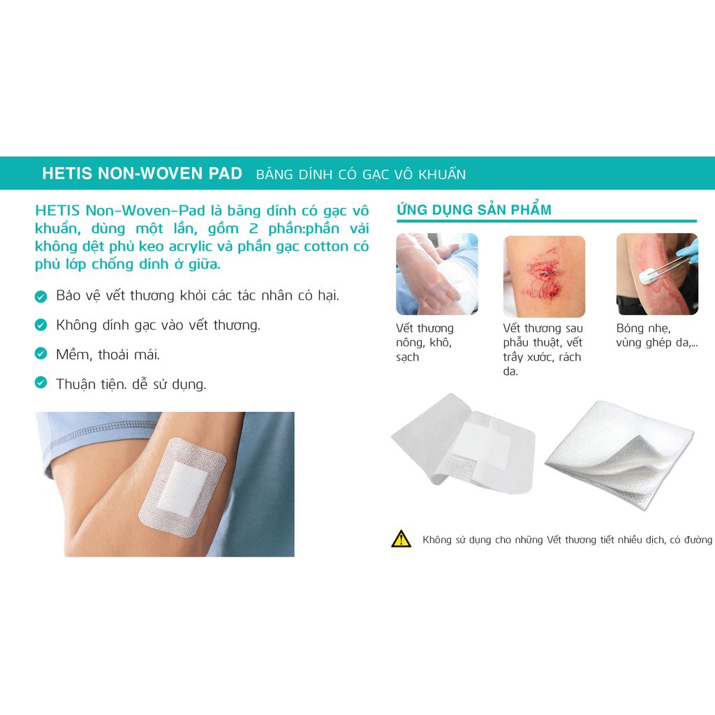 Combo 5 miếng Băng dán có gạc vô trùng HETIS Non-Woven Pad dùng sau phẫu thuật