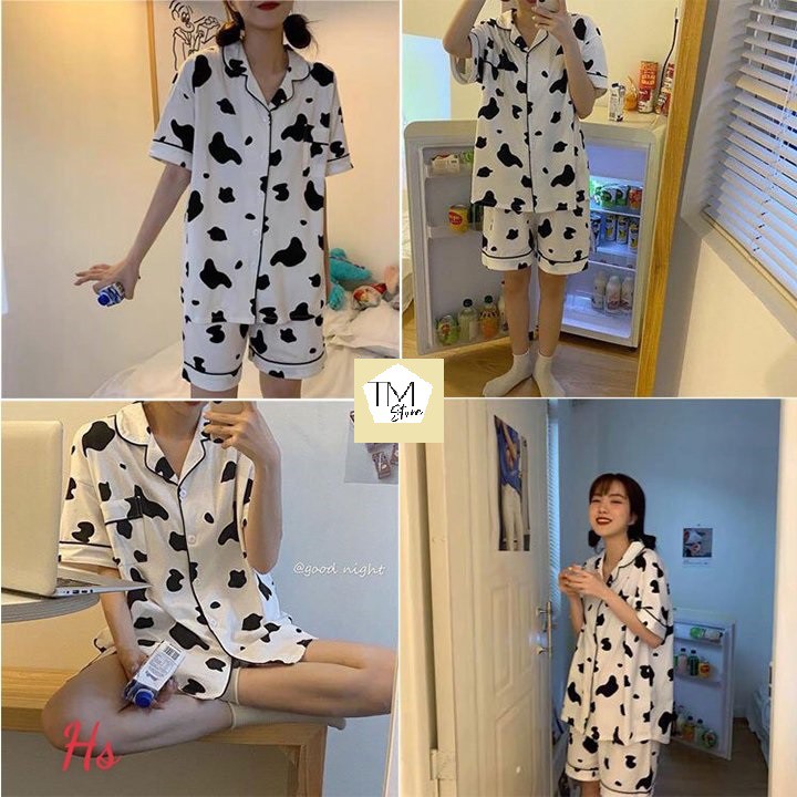 Bộ Đồ Ngủ Pijama Nam Nữ Chất Lụa Đũi Mát Mẻ, Đồ Đôi Bò Sữa Cực Kỳ Đáng Yêu TM Store | BigBuy360 - bigbuy360.vn