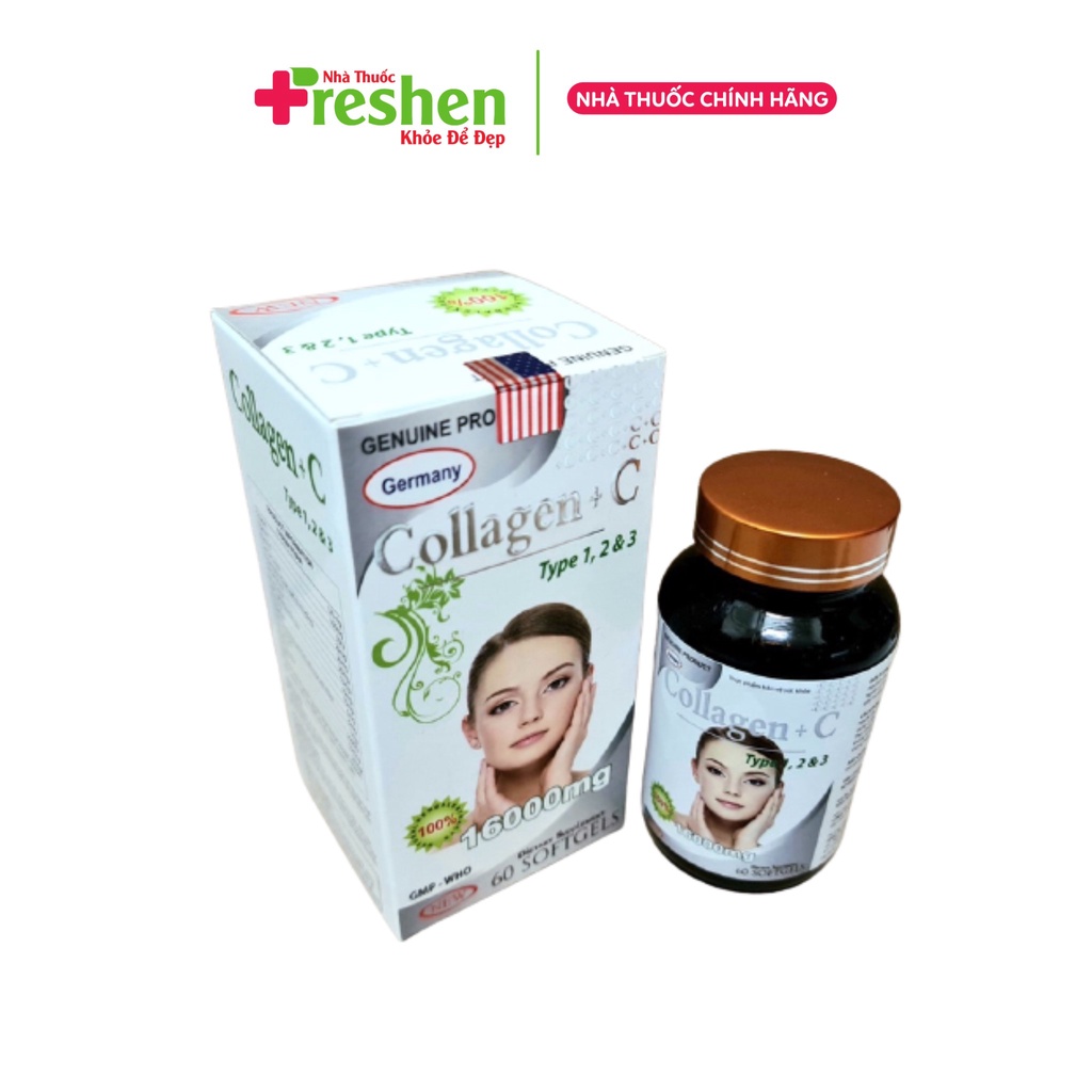 Collagen+C 16000mg đẹp da, chống lão hóa, mờ thâm, trắng da, Hộp 60 viên