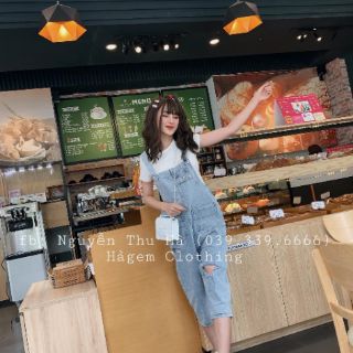 Quần yếm jean dài rách mốc cực chất