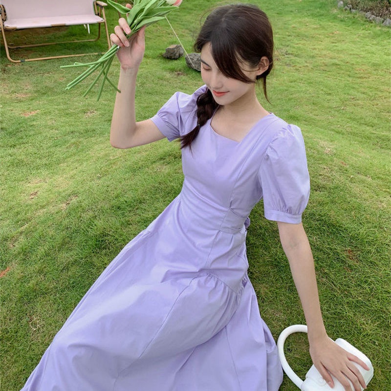 Đầm Chữ A Dáng Rộng Tay Phồng Dài Vừa Phải Phong Cách Nhẹ Nhàng Dành Cho Bạn Nữ Sinh