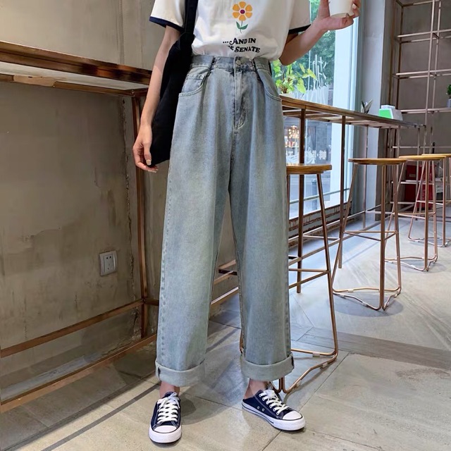 Quần jean suông ulzzang có khoá gài