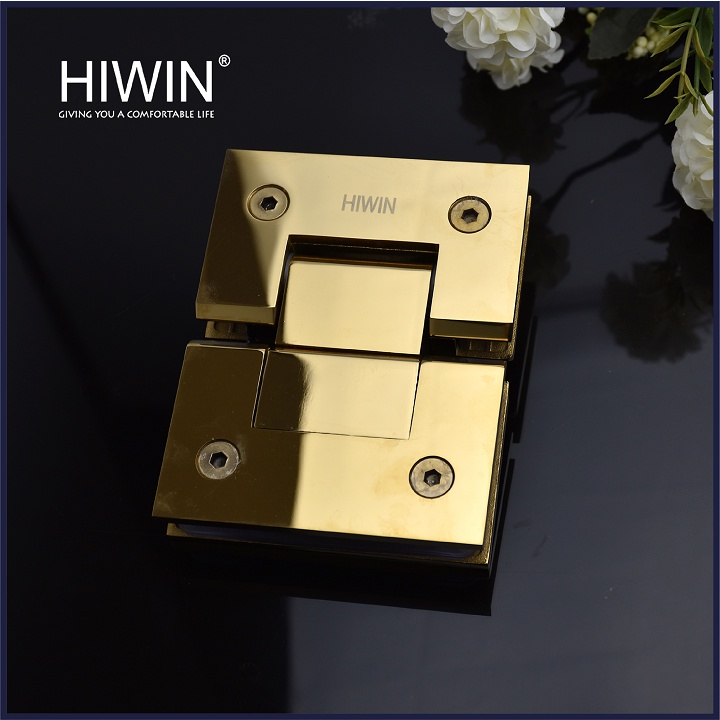 Bản lề phòng tắm kính 180 độ cạnh thẳng chất liệu inox 304 mạ vàng bóng HIWIN HG-012G