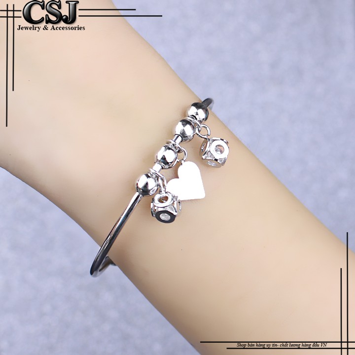 Vòng tay nữ trái tim kết hợp quả cầu còn xinh