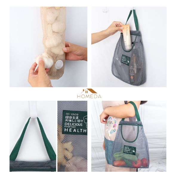 Giỏ đựng đồ, Túi đựng hành tỏi rau quả treo tường mặt lưới thông thoáng tiện dụng đa năng cho nhà bếp HOMEDA