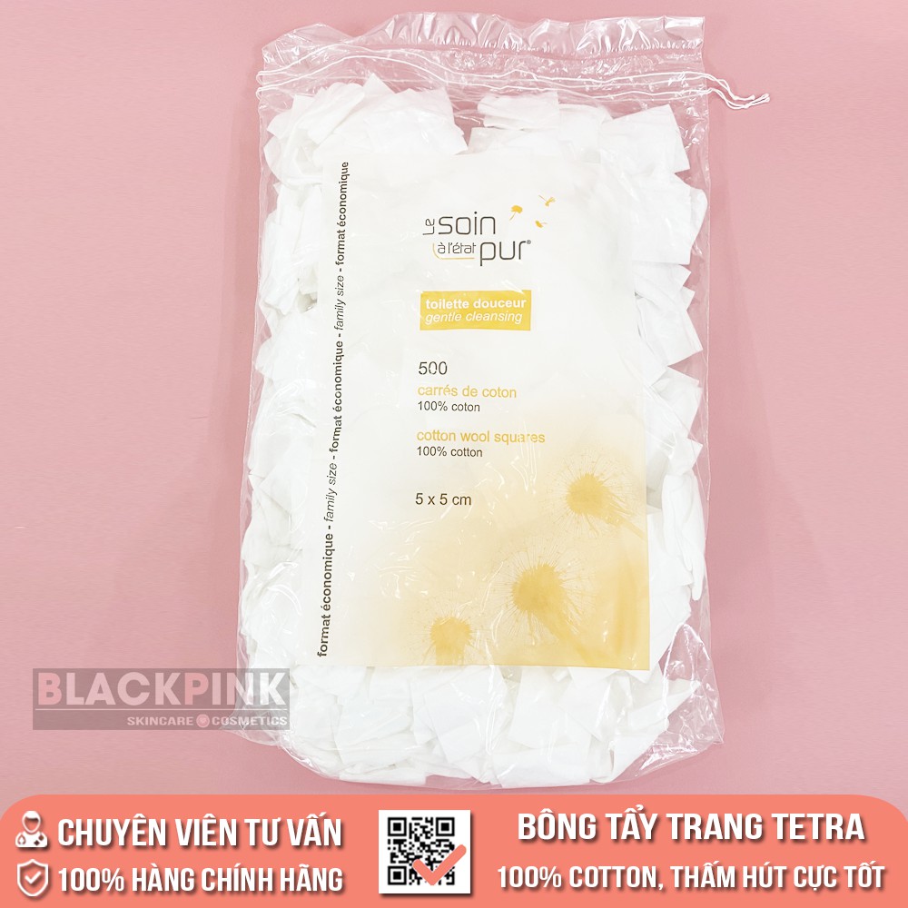Bông tẩy trang TETRA Le Soin Laretat Pur 600 miếng của Pháp, 100% từ sợi bông thấm hút cực tốt, bông mềm mịn không bở vỡ | BigBuy360 - bigbuy360.vn