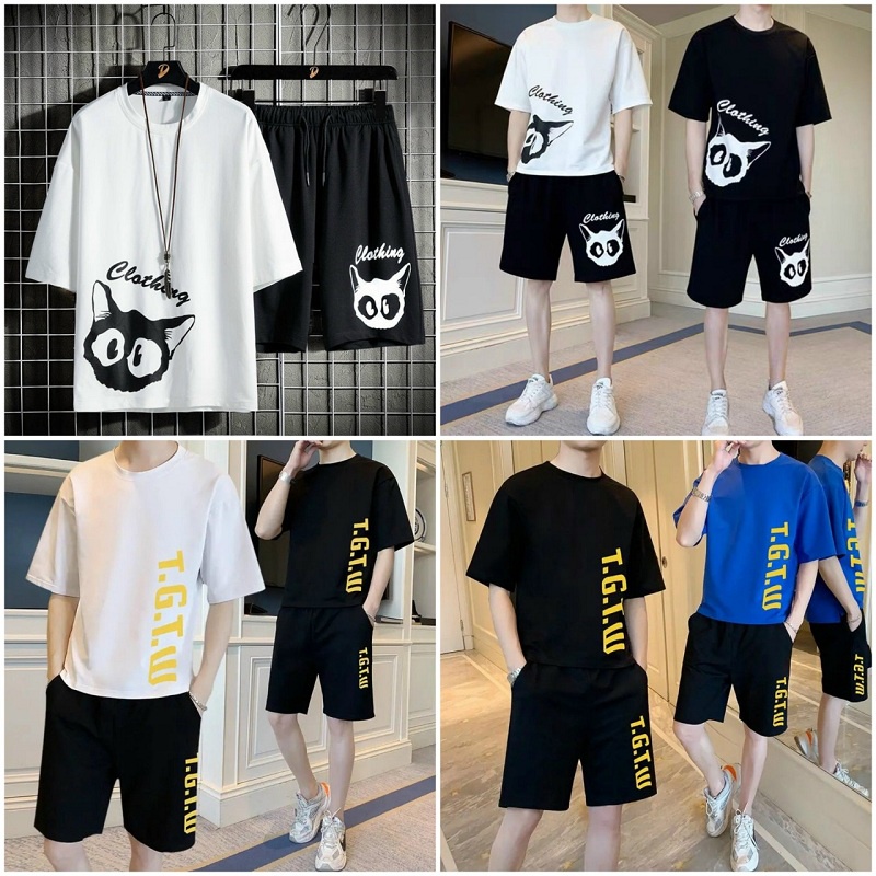 Đồ Thun Nam In Chữ Kiểu Thể Thao Đá Bóng❤FREESHIP RẺ ĐẸP❤Set Bộ Mặc Nhà Áo Thun Mèo Unisex Tay Lỡ - Quần short Đùi Suit
