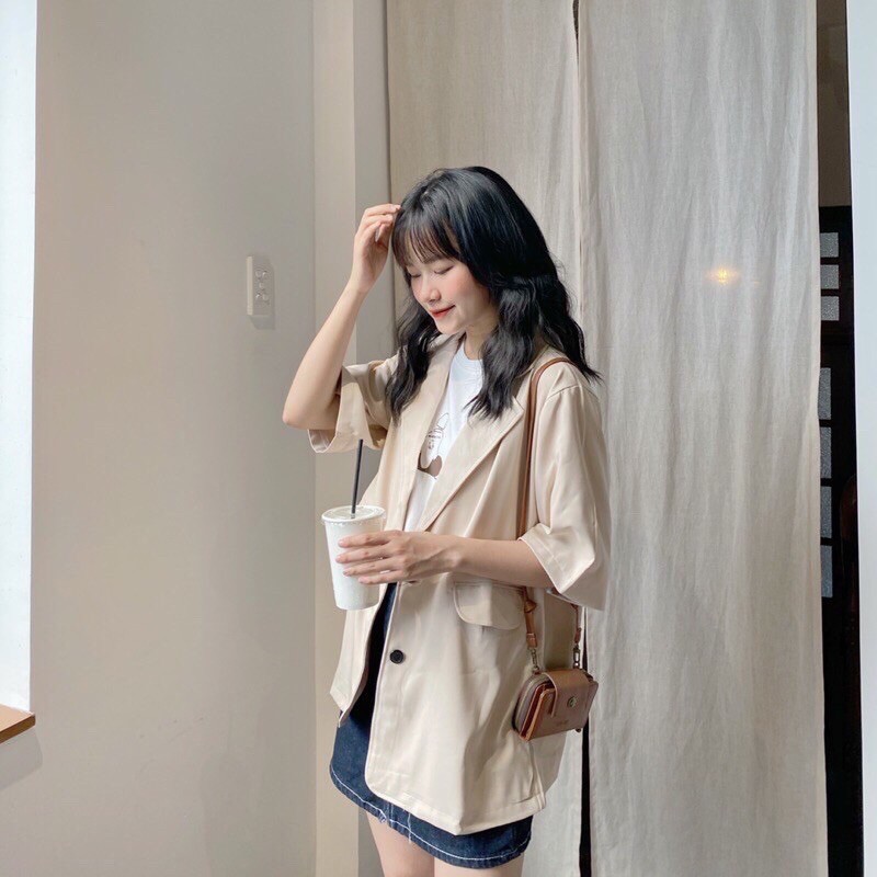 Áo blazer tay ngắn 1 lớp ulzzang,Áo vét cộc tay jamoo | BigBuy360 - bigbuy360.vn