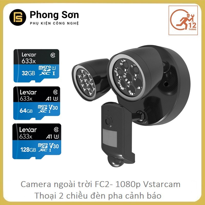 Camera IP wifi ngoài trời FC2 FHD 1080P Vstarcam Cảnh báo An Ninh Đèn Pha máy ảnh , Còi Báo Động và đàm thoại 2 chiều