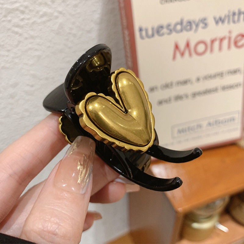 Kẹp Tóc Hình Trái Tim Màu Vàng Đen Phong Cách Hàn Quốc Thời Trang Mùa Hè
