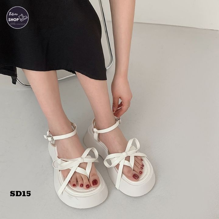 [Hàng Sẵn] [Ảnh Thật] [Freeship] Giày Sandal Mùa Hè Đi Biển Bánh Mì Dày Quai Dây Nữ Tính Cao 5cm Hot Trend - SD15