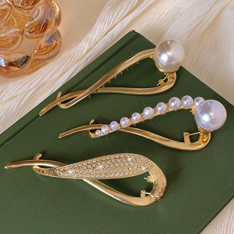 Kẹp Tóc Kim Loại Đính Hạt Ngọc Trai Phong Cách Hàn Quốc