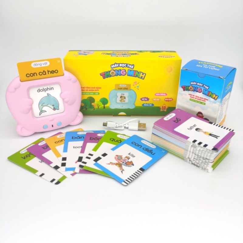Máy đọc thẻ flashcard tiếng anh hình con mèo phát âm chuẩn, máy đọc từ vựng tiếng anh 224 từ giáo dục sớm Montessori