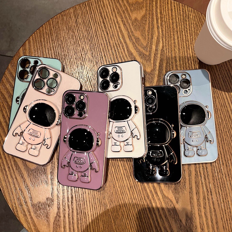 Ốp Điện Thoại Silicon Dẻo Họa Tiết Phi Hành Gia Kèm Giá Đỡ Cho iPhone XR X XS Max 7 8 6 6s Plus