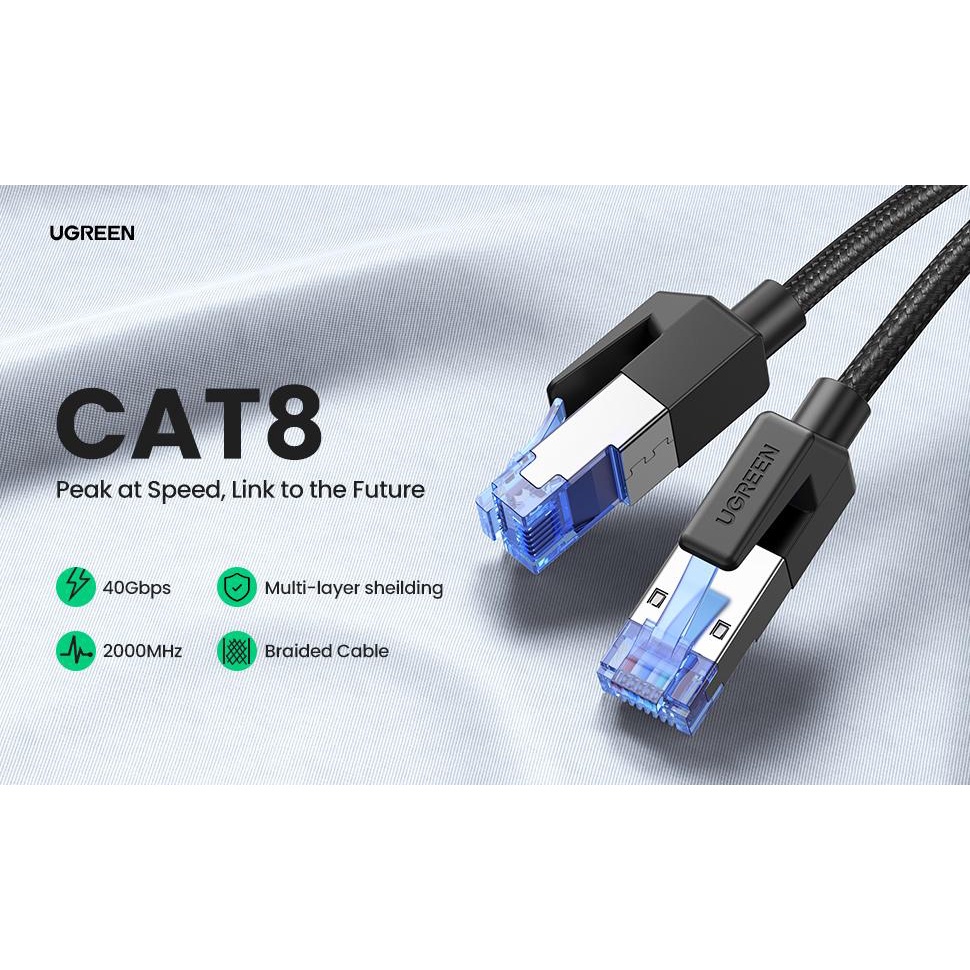 Dây Mạng Cat8 Ugreen 80433 Dài 5m Đúc Sẵn 2 Đầu S/FTP 40Gbps Bọc Dù Cao Cấp - Hàng chính hãng