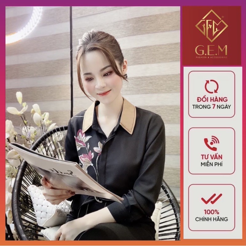 [Mã FASHIONGREEN194 giảm 10% tối đa 30K đơn 99K] ÁO SƠ MI NỮ ĐẸP, SƠMI KIỂU CHO NỮ MÀU ĐEN PHỐI HOA