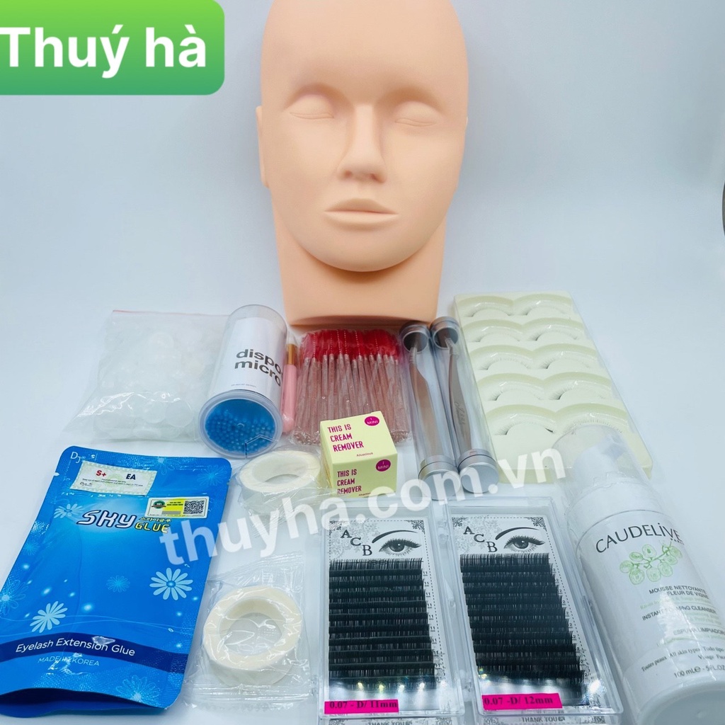 combo tập nối mi cơ bản 360k_dụng cụ mi_keo nối mi_uốn mi_mi khay_mi fan_THÚY HÀ