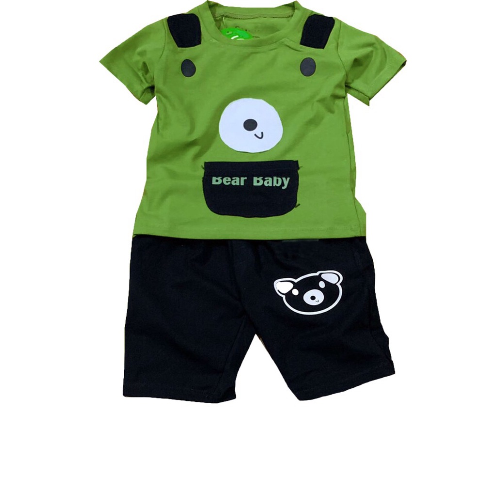 SÉT 3 Bộ đồ trẻ em túi phối hai tai bên vai, Vải cotton co giãn 4 chiều thấm hút mồ hôi cho bé từ 6-2