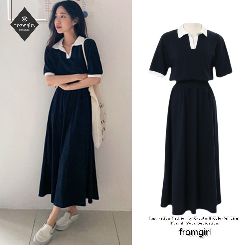 Đầm Thun polo Dài Vừa Phong Cách Hàn Quốc Thời Trang Mùa Hè Mới Cho Nữ