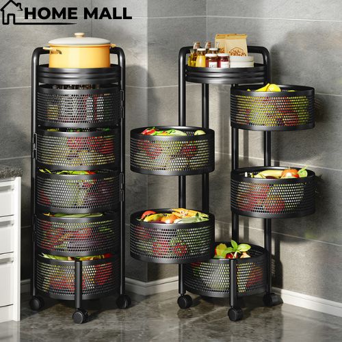 Kệ nhà bếp cao cấp,kệ xoay tròn đựng rau củ hoa quả xoay có bánh xe thông minh đa năng nhà bếp Home Mall, 3 4 5 tầng