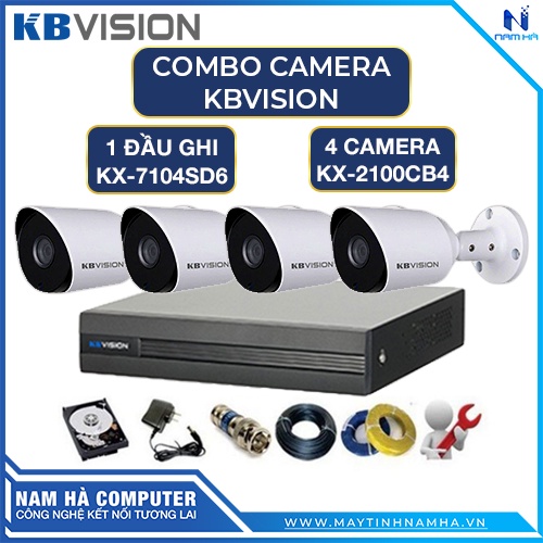 Combo 4 Camera 2.0MP FullHD + 1 Đầu ghi KBvision + Full Phụ kiện Chính Hãng