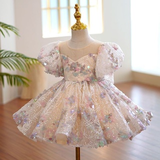 Children's princess dress one-year-old baby flower dress little girl wedding dress host girl piano costume