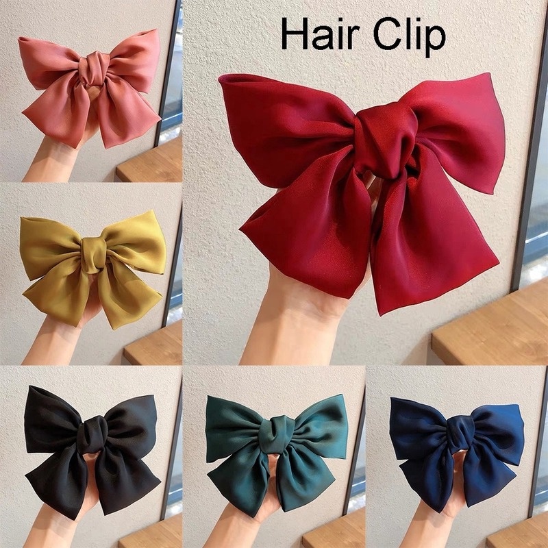 Kẹp Tóc Nơ Ruy Băng Lớn Bằng Vải Satin Thời Trang Hàn Quốc Cho Nữ