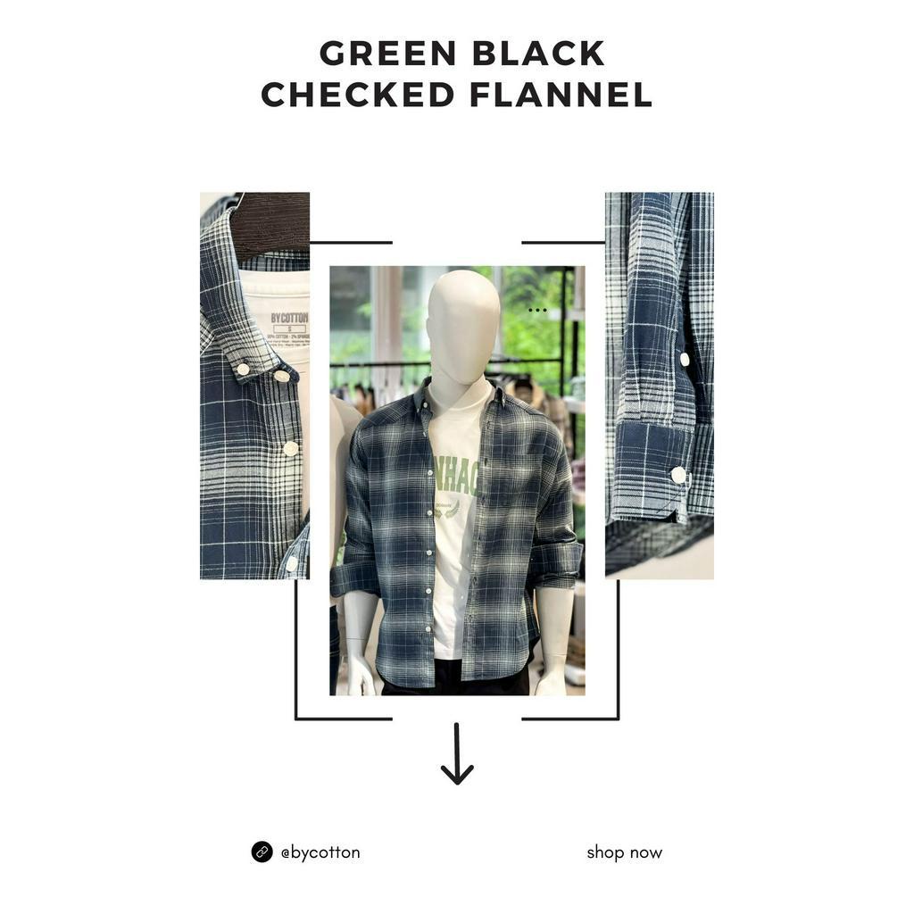 Áo Sơ Mi Nam Cao Cấp Caro Màu Xanh Lá Đậm Green Black Checked Flannel BY COTTON