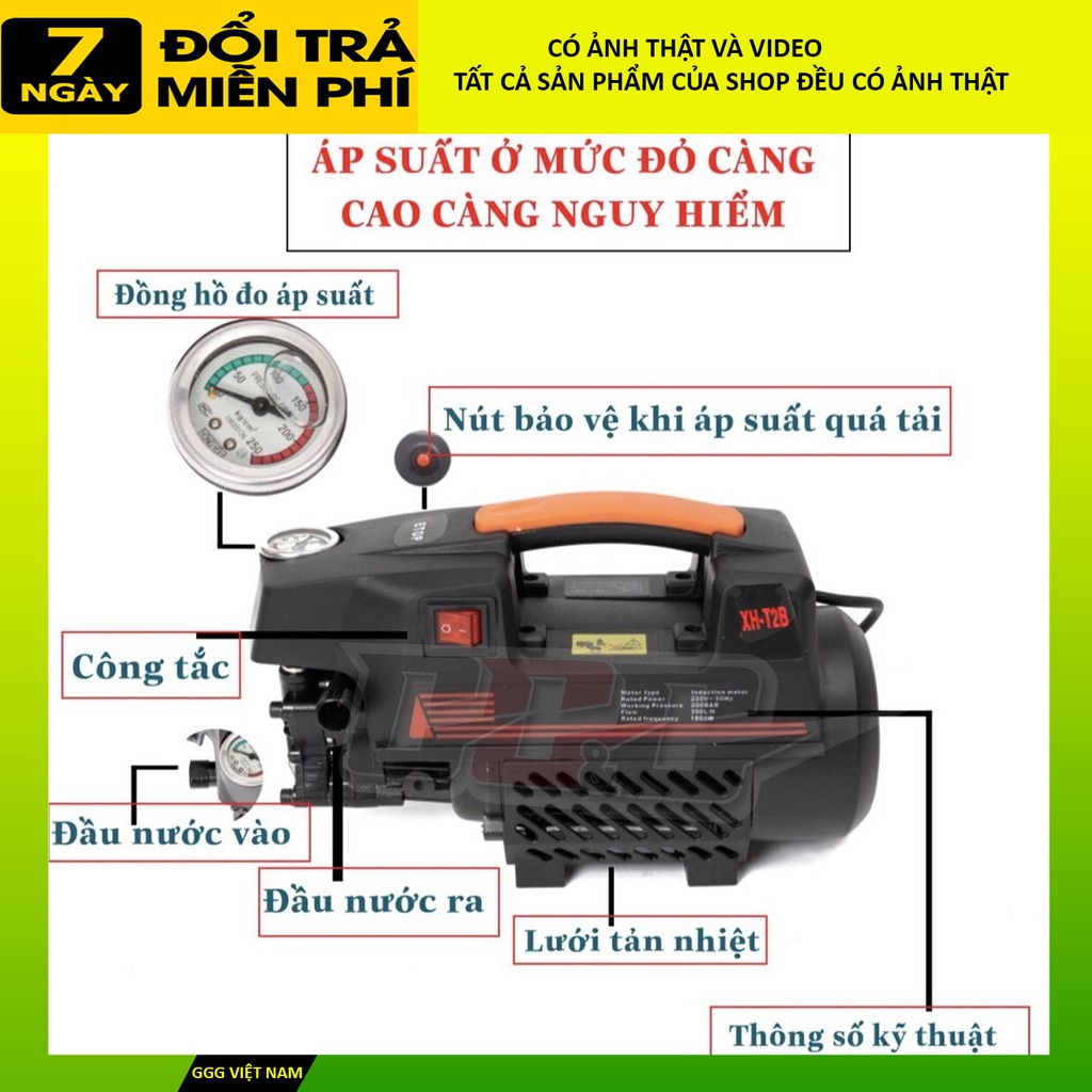 Máy rửa xe cao áp Etop ⚡️Tặng cần rửa xe, bình bọt tuyết + dây dài 10 mét ⚡️ Công suất: 1800W
