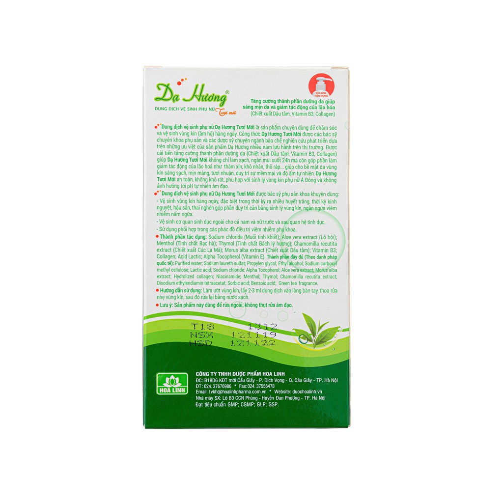 Dung dịch vệ sinh phụ nữ Dạ Hương trà xanh dạng vòi xịt 120ml - Hương thơm dịu nhẹ tươi mát DH5 01