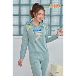 Ss5671 bộ thể thao cotton có mũ áo dài quần dài sunfly