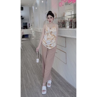 Đồ bộ mặc nhà, đồ ngủ nữ lụa mango, áo cổ đổ phối quần lụa mango, quần có túi