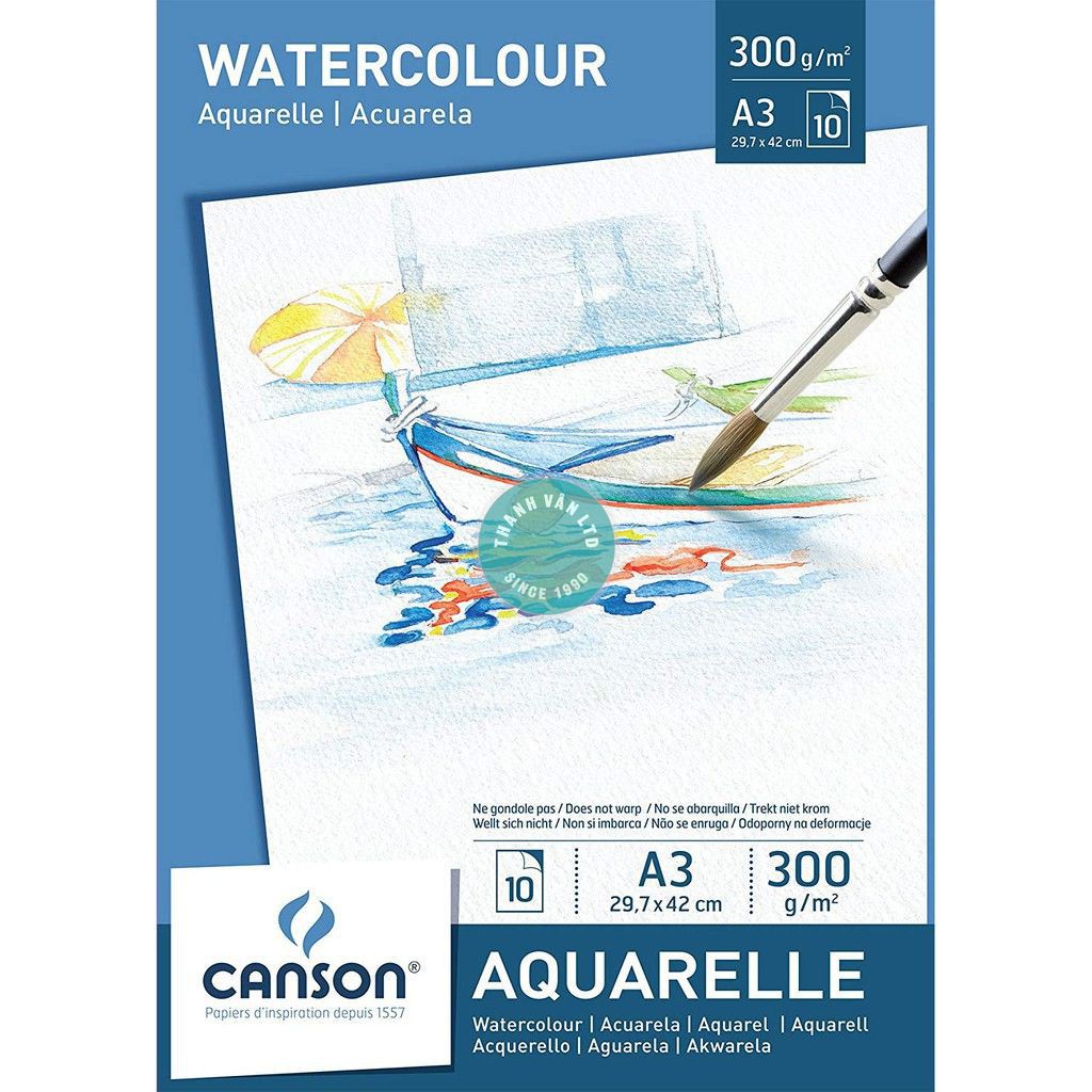 Sổ Canson Aquarelle 300gsm Chuyên Màu Nước size A4/Size A3 quyển
