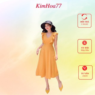 Váy suông đầm nữ dự tiệc freesize chất kate lụa tay cánh tiên cổ tròn có túi kimhoa77