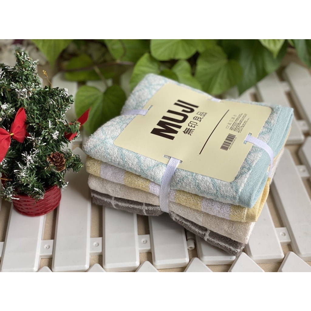 Set 4 khăn tắm Muji xuất Nhật kẻ Vintage