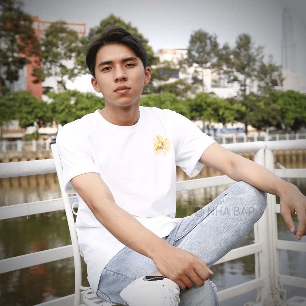 Áo cộc unisex nam nữ NHABAP kiểu áo ngắn tay không cổ Vẽ Handmade Cúc Daisy cute form rộng giặt không phai ATV001 | BigBuy360 - bigbuy360.vn