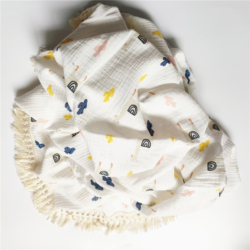 Chăn Quấn Em Bé Bằng Cotton Nguyên Chất Phối Tua Rua Dùng Làm Đạo Cụ Chụp Ảnh
