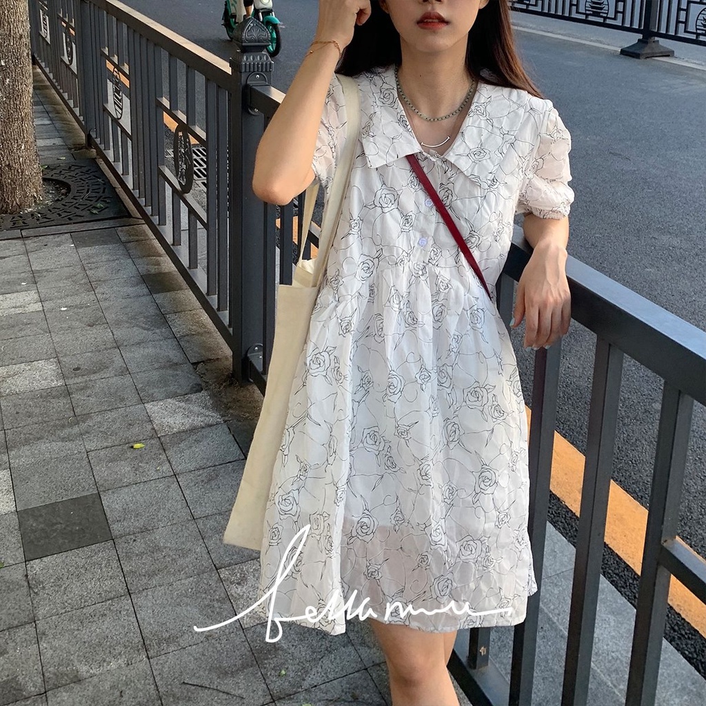 Đầm midi Màu Trắng Tay Phồng Phong Cách Cổ Điển Thời Trang Mùa Hè Cho Nữ