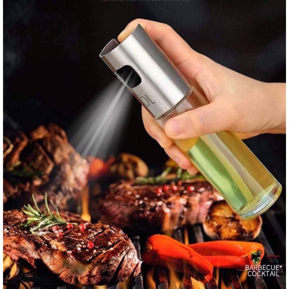 Bình Xịt Dầu Ăn Thủy Tinh Nắp Inox Dùng Cho Nồi Chiên Không dầu, Nướng, Chiên Rán Tiện Lợi