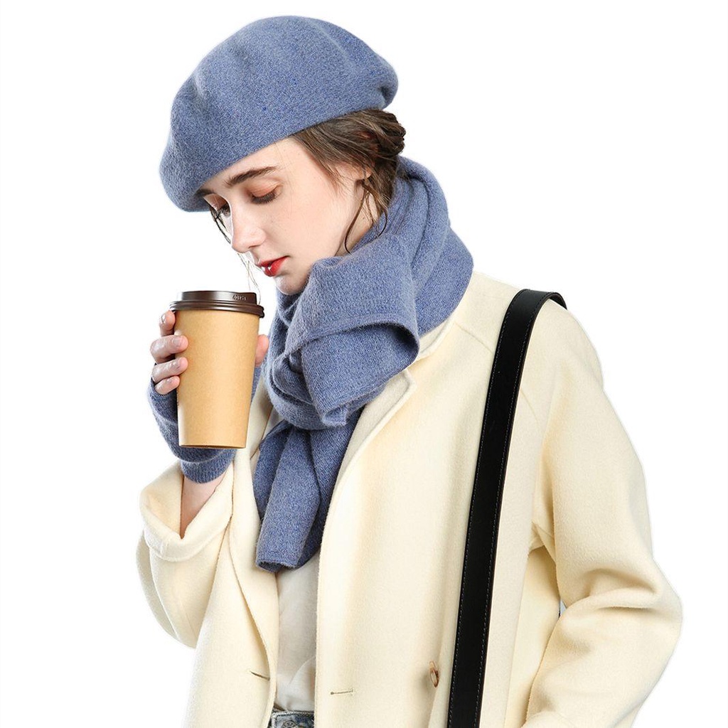 SUSANS Set 3 Món Găng Tay + Khăn Choàng + Mũ Len Cashmere Ấm Áp Cho Nữ