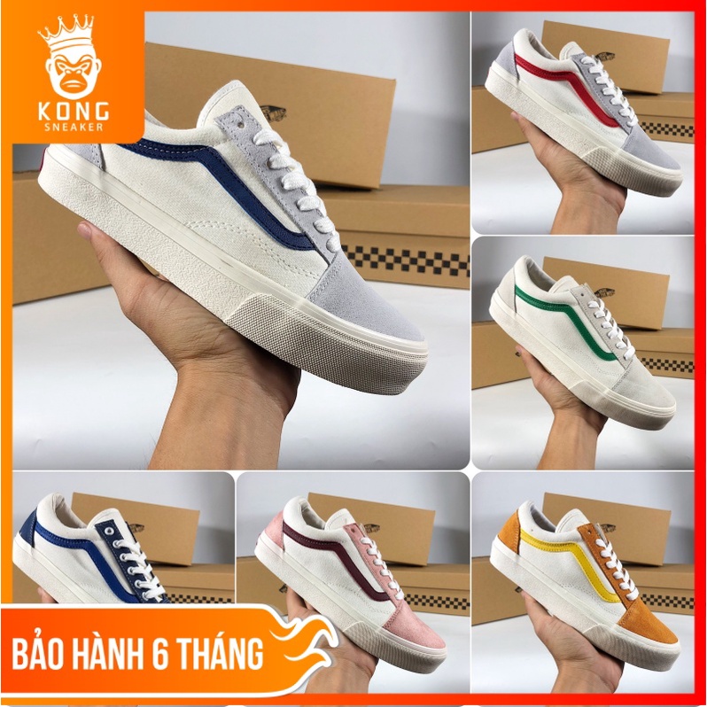 [FullBox] Giày Thể Thao Nam Nữ VA Vault Trắng Kẻ Màu Couple Unisex