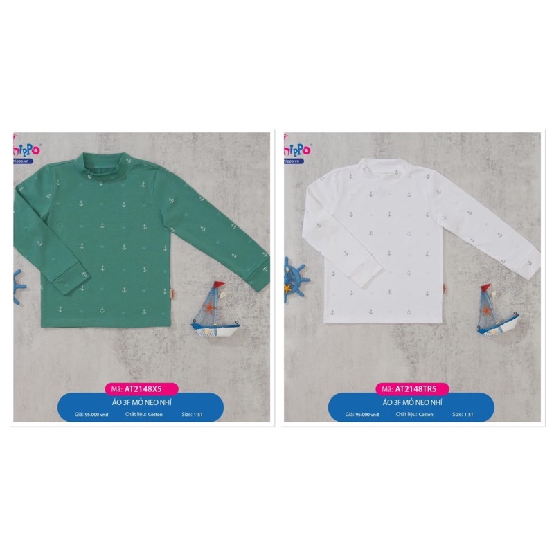 Áo cổ 3p bé trai cotton 1-5y