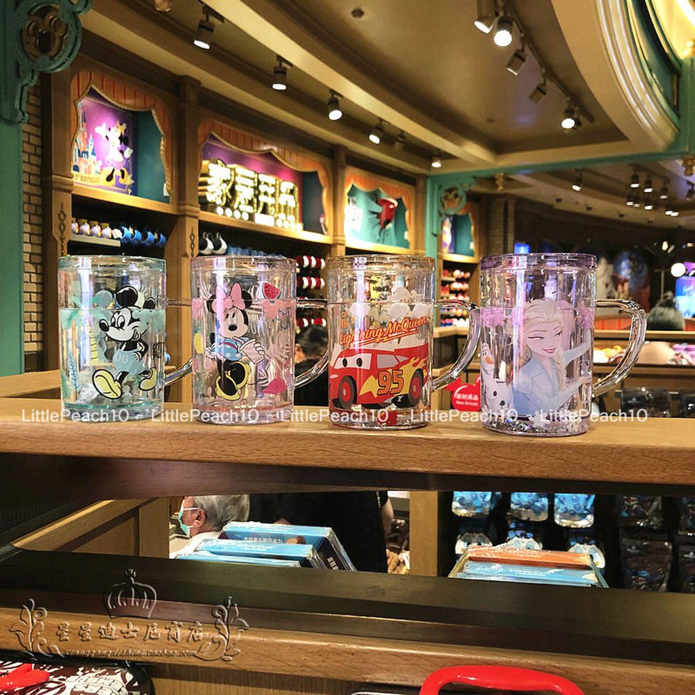 Ly nước Disney 2 lớp thẳng nhũ kim tuyến rơi lung linh Mickey Minnie Frozen Car cho bé trai và gái