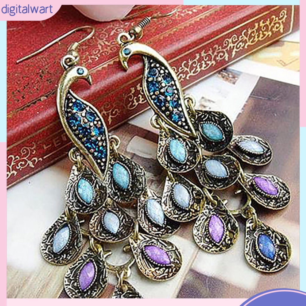 Khuyên tai hình con công đính đá cổ điển cho nữ