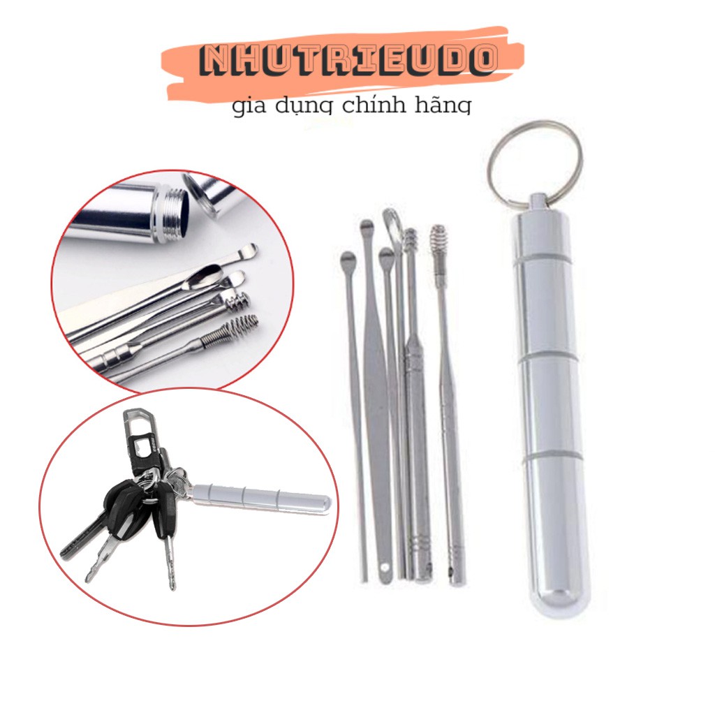Bộ dụng cụ vệ sinh tai ngoáy tai đồ lấy ráy tai Cao Cấp bằng thép không gỉ cho gia đình